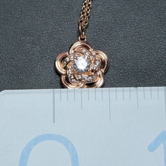 Rose Gold-Plated Silver Flower Pendant Necklace With CZ Center (NWOT) - Picture 6 of 6